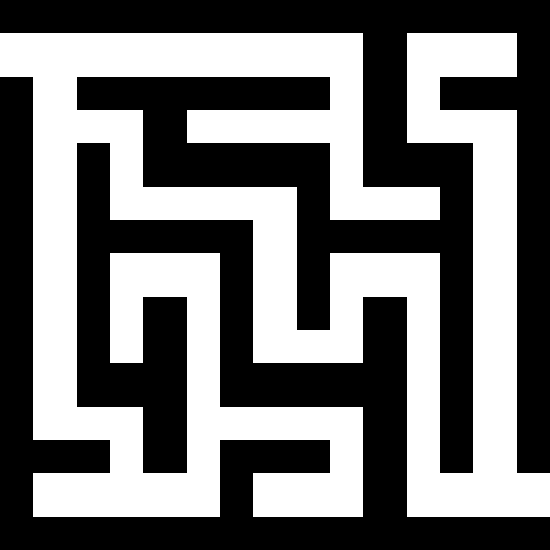 Binary maze geometry with white corridors and black walls